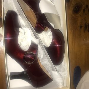 Ruby Red Buckle Heels Euro Soft